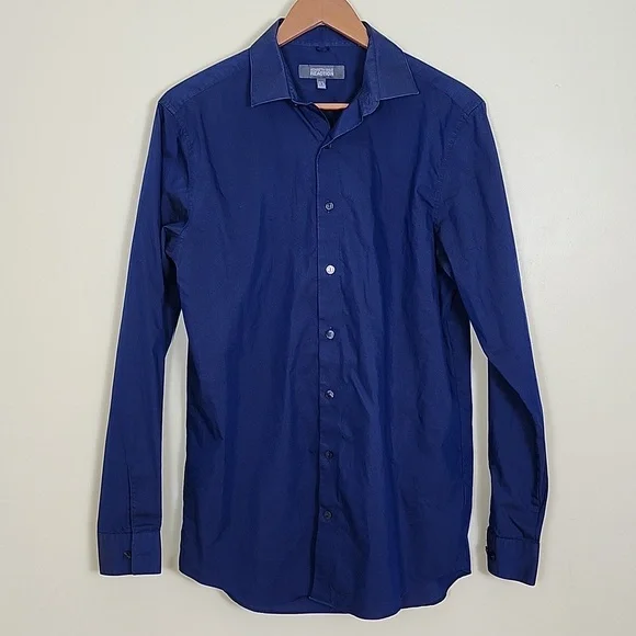Kenneth Cole Reaction | Shirts | Kenneth Cole Reaction Mens Solid Blue Slim  Fit Button Down Shirt Size 5 12 | Poshmark